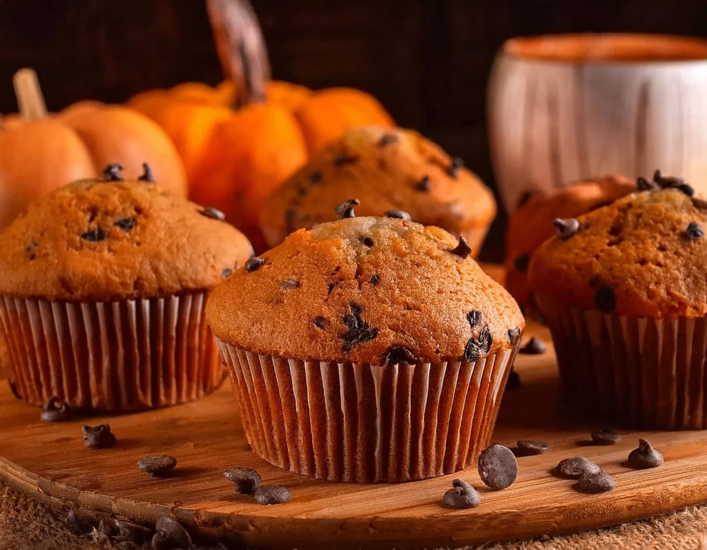 Homemade Pumpkin Chocolate Chip Muffins Fresh Out of the Oven