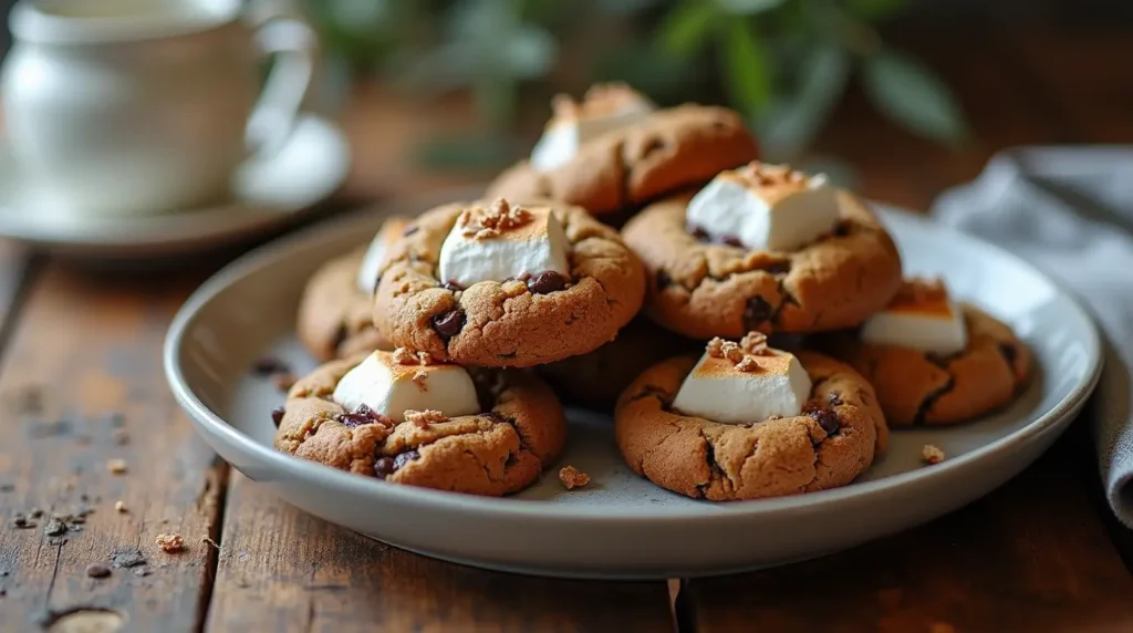 a plate of cookies with marshmallows