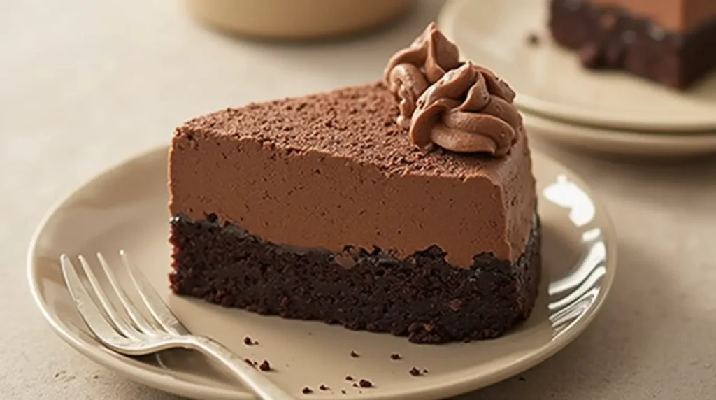 Cross section of Costco Chocolate Mousse Cake showing layers and texture