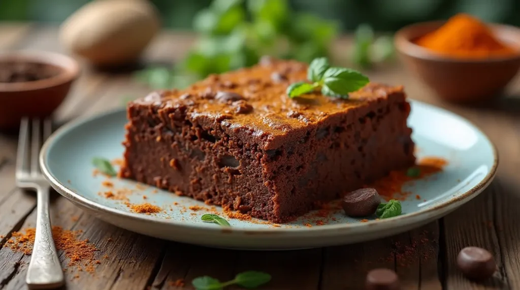 Golden Chocolate Baked Cake with a glossy finish on a plate.