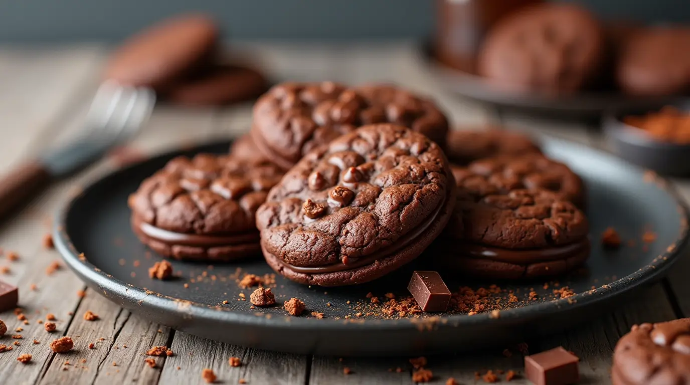 chocolate sandwich cookies with chocolate ganache