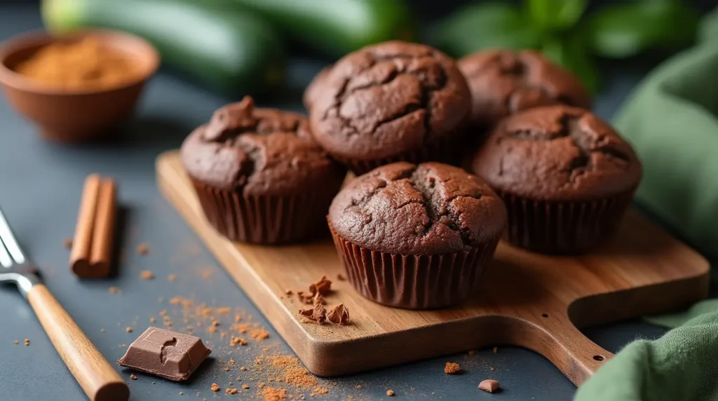 Chocolate zucchini muffins fresh out of the oven in a muffin tray