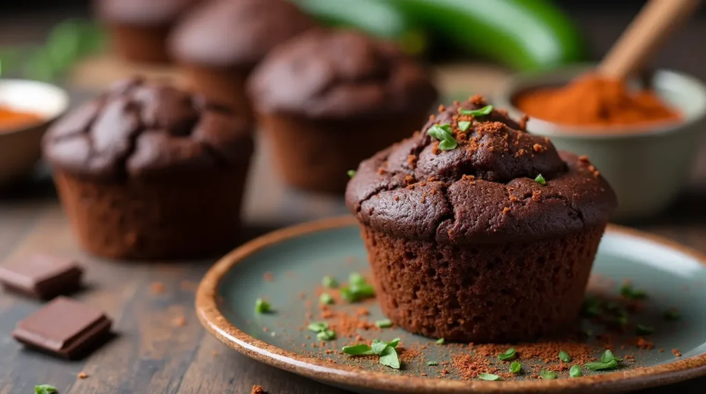 Mixing chocolate zucchini muffin batter in a bowl