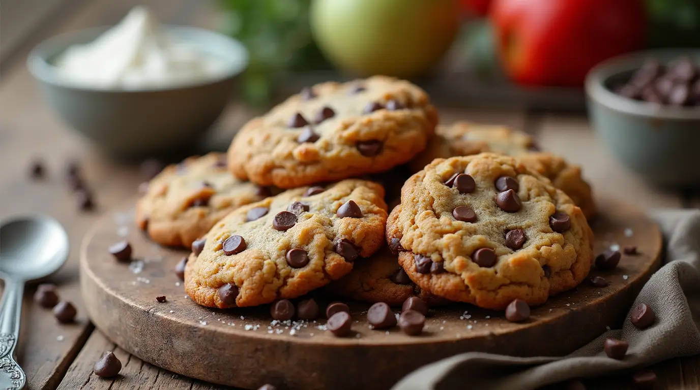 Small batch chocolate chip cookies cooling on wire rack with melted chocolate chips