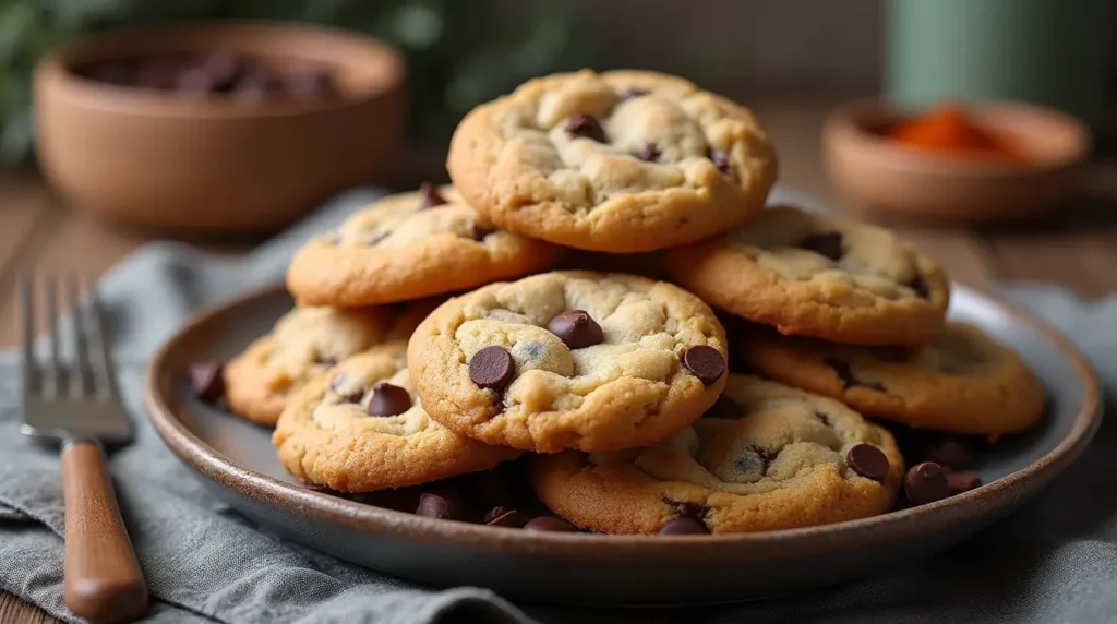 A batch of freshly baked Toll House chocolate chip cookies on a cooling rack.

